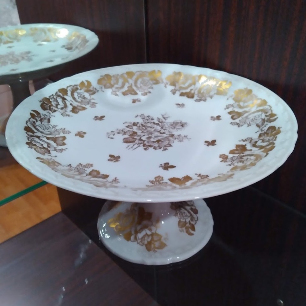 Hand Painted White and Gold Porcelain Pedestal Made in France